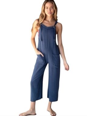 NATURAL LIFE Navy Rayon-Linen Jumpsuit Size S